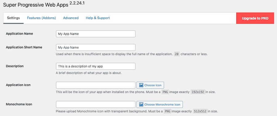 impostazioni di super pwa