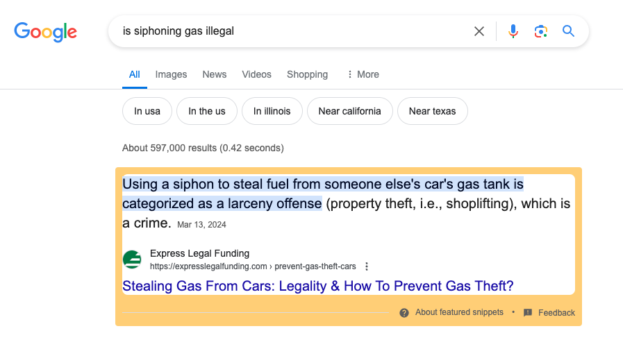 Googleの検索結果のトップに表示されるExpress Legal Fundingのウェブサイト