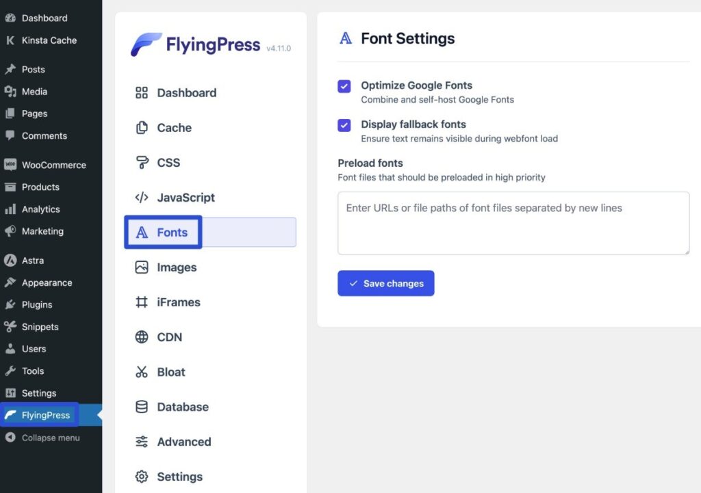 Come ottimizzare automaticamente i font utilizzando il plugin FlyingPress.