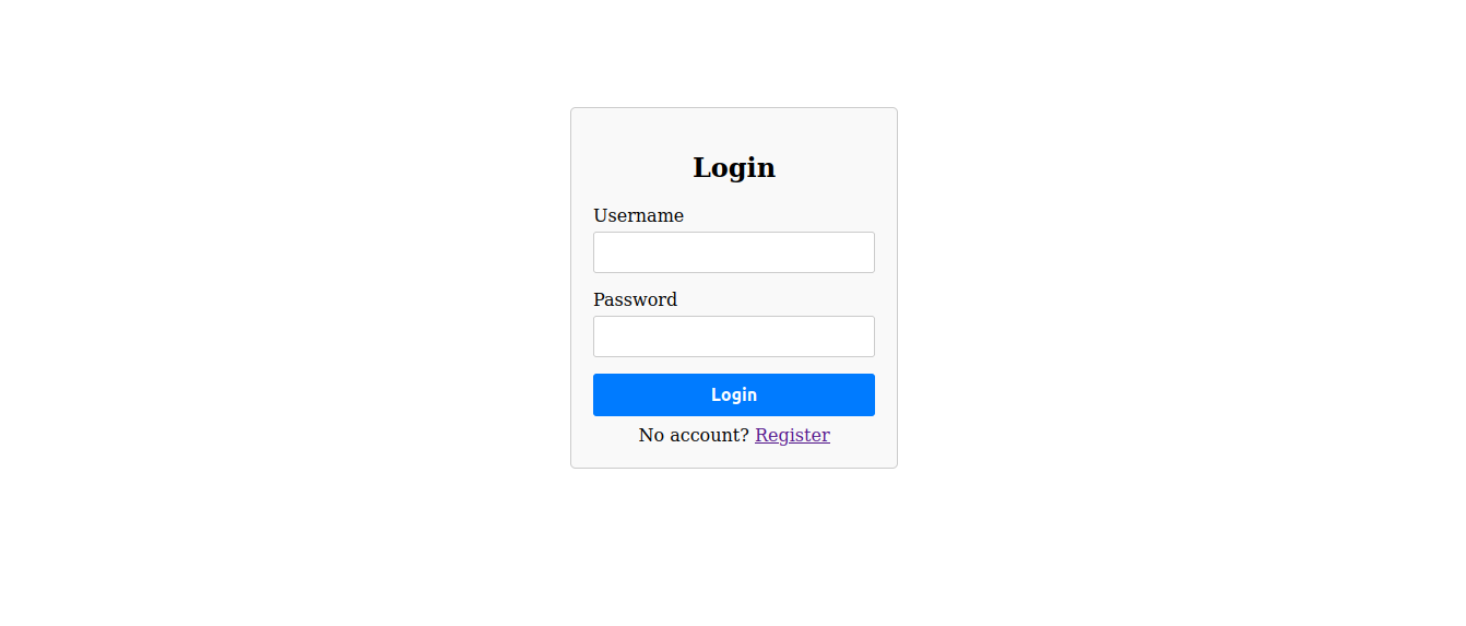 The live site's Login page with fields for username and password
