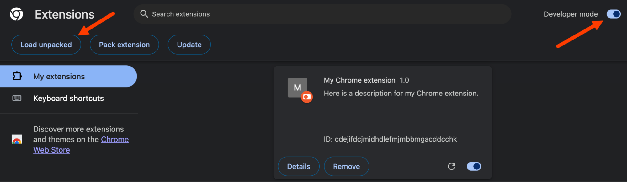 Chargez une extension Chrome en cliquant sur Charger l'extension non empaquetée en mode développeur.
