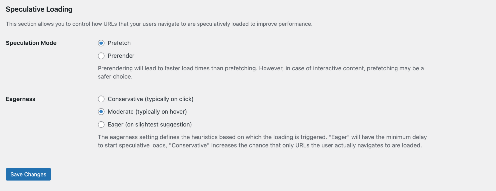 Switch from Prerender to Prefetch using the Speculative Loading settings