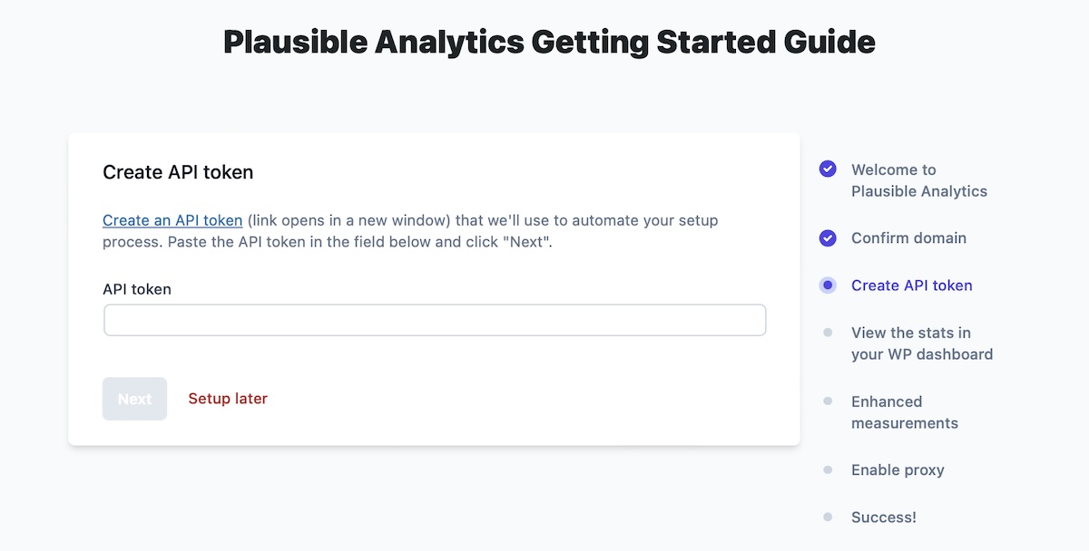 Create an API token to set up Plausible. 