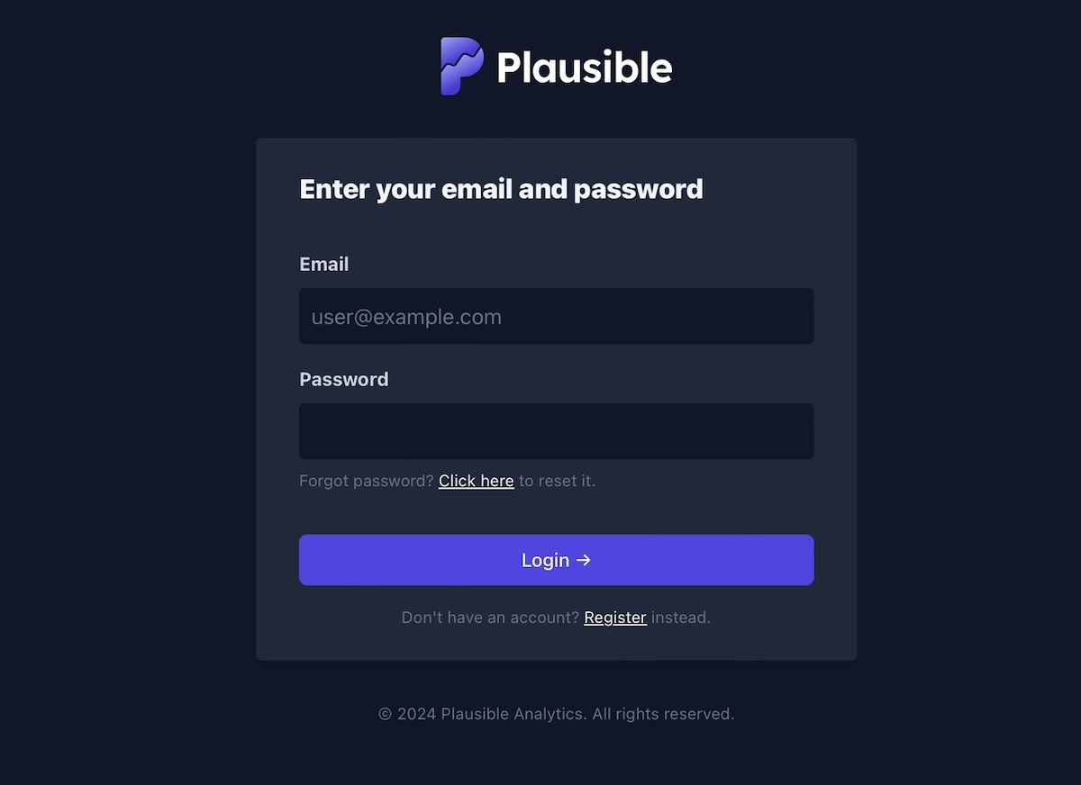 Enter your Plausible account information. 