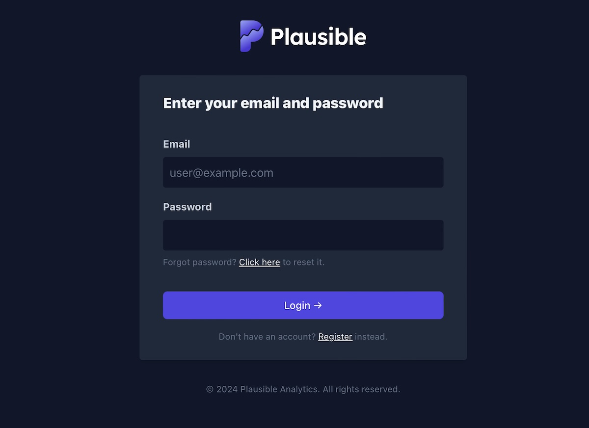 Plausibleのアカウント情報を入力