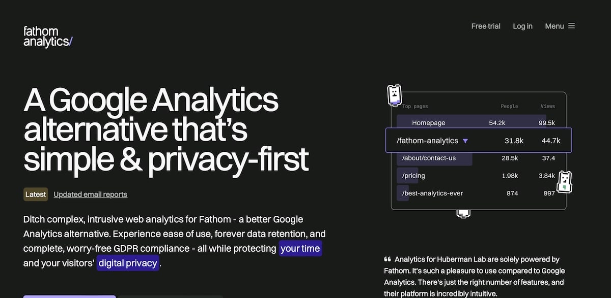 Fathom Analytics prioritizes simplicity and privacy.