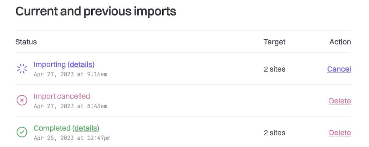 Affichez vos importations dans la section Importations.