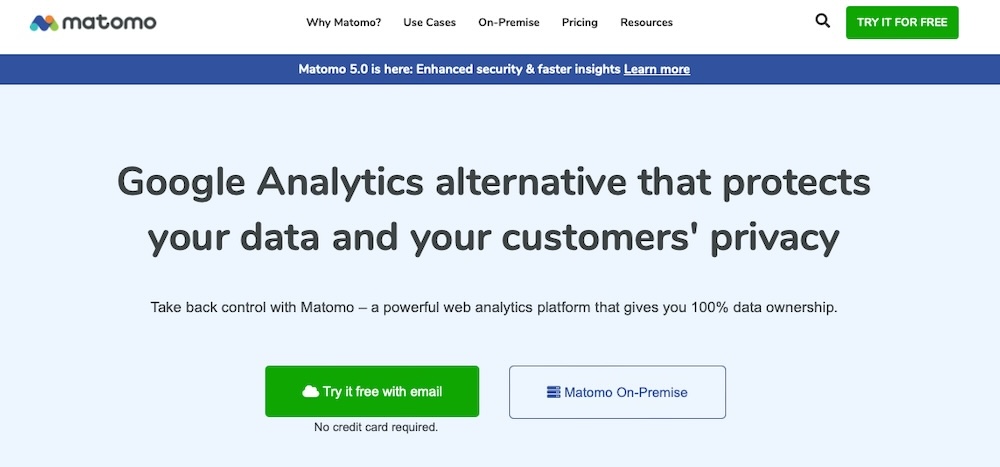 Matomo is a GA4 alternative that prioritizes data privacy.