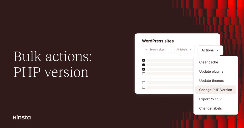 An illustration representing the Change PHP version bulk action in MyKinsta.