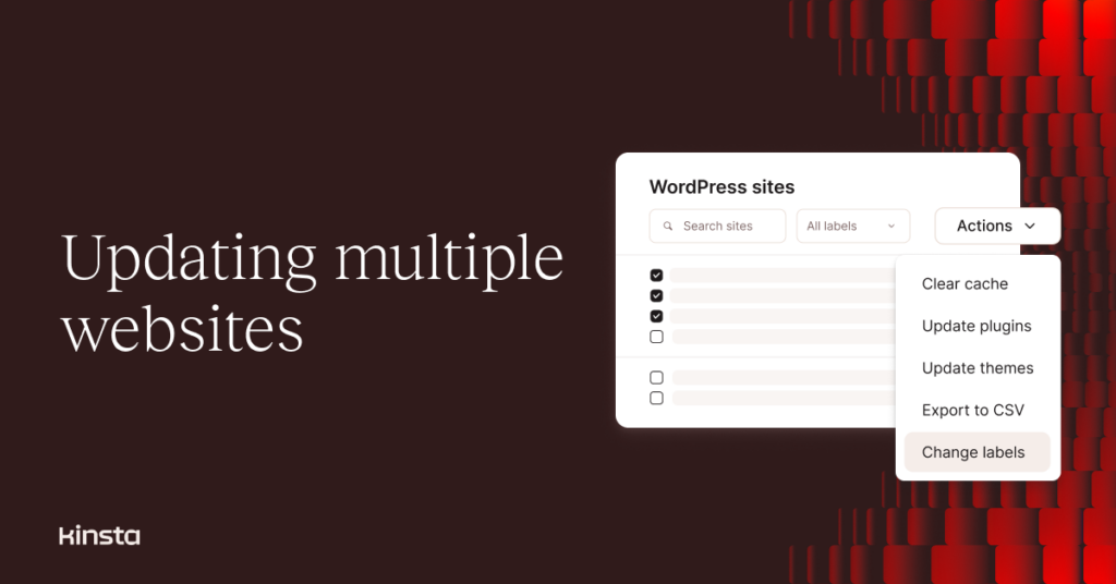 Illustration reflecting the bulk actions interface with the words, 'Updating multiple websites.'