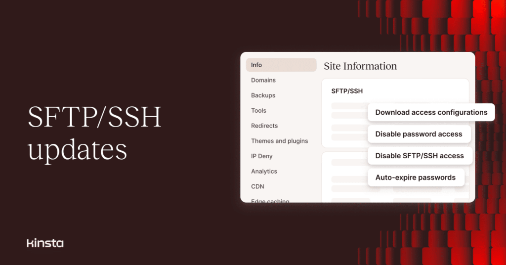 An illustration representing the new SFTP/SSH configuration options in MyKinsta.