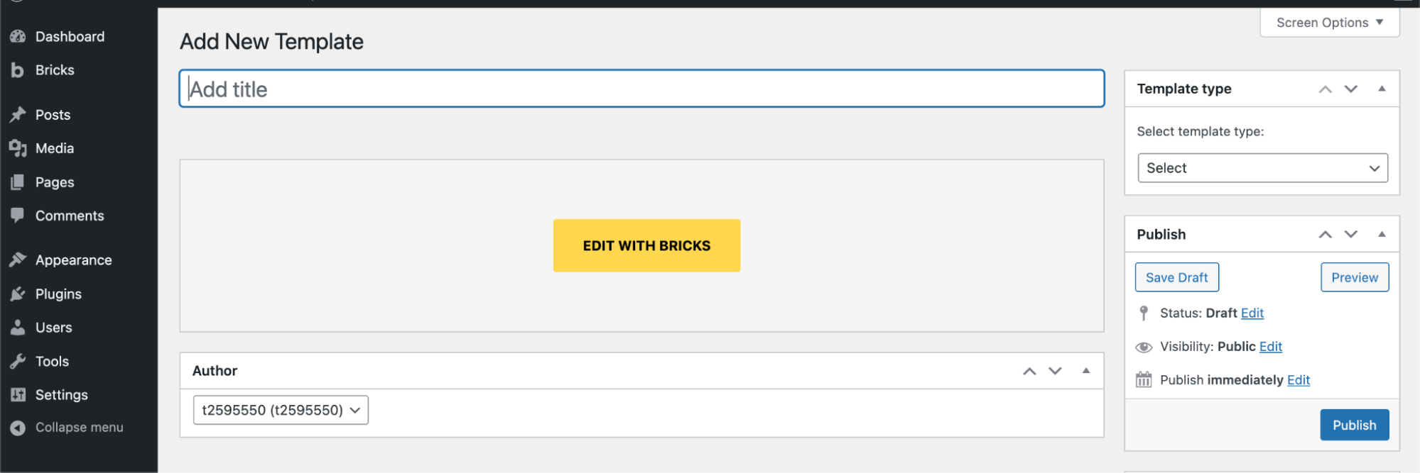 Criando um novo template para o seu Bricks Builder.