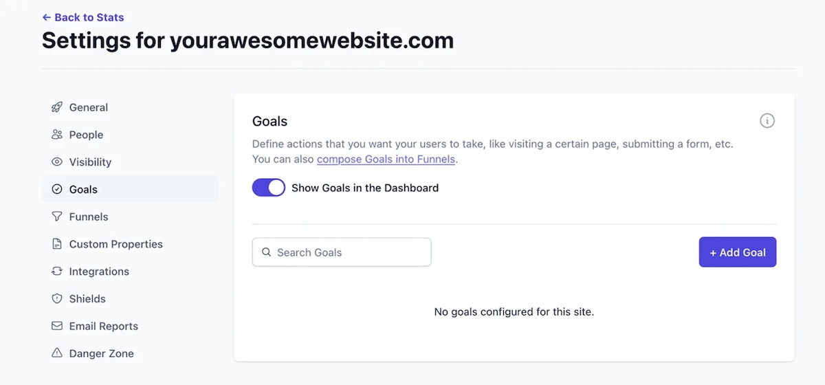 Set custom event goals in your Plausible account.