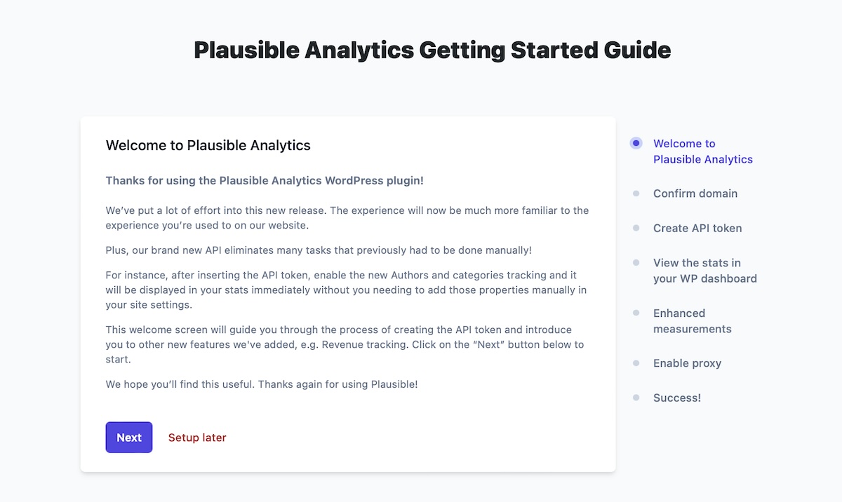 The Plausible Analytics Getting Started Guide in WordPress.