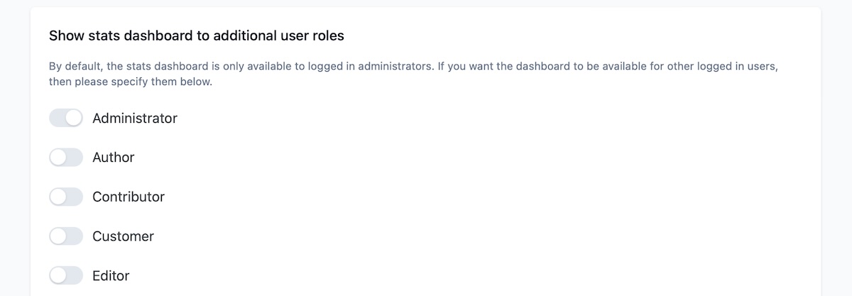 Mostrar el panel de estadísticas a otros roles de usuario además del administrador.
