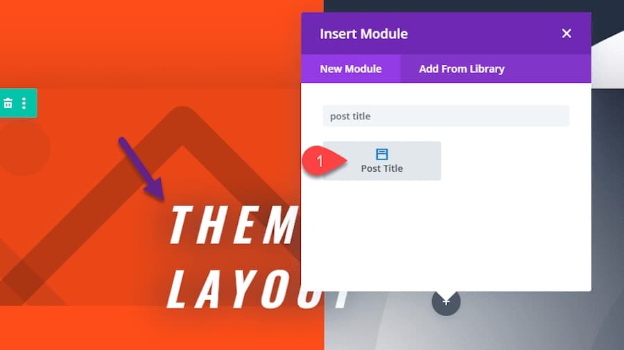 Selecting the Post Title Module to add to a post template in the official Divi documentation.