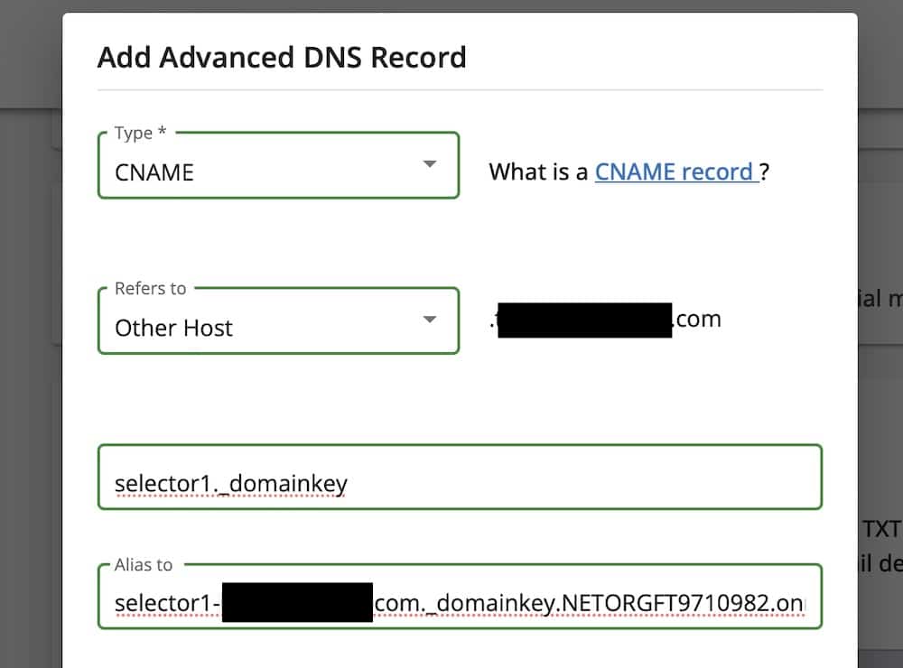 DKIM鍵でCNAMEレコードを追加