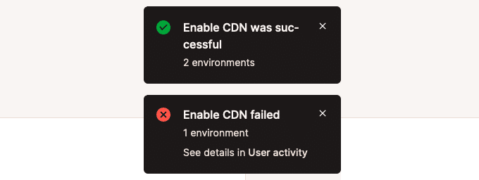 Screenshot showing success and failure notices after performing Bulk Actions.