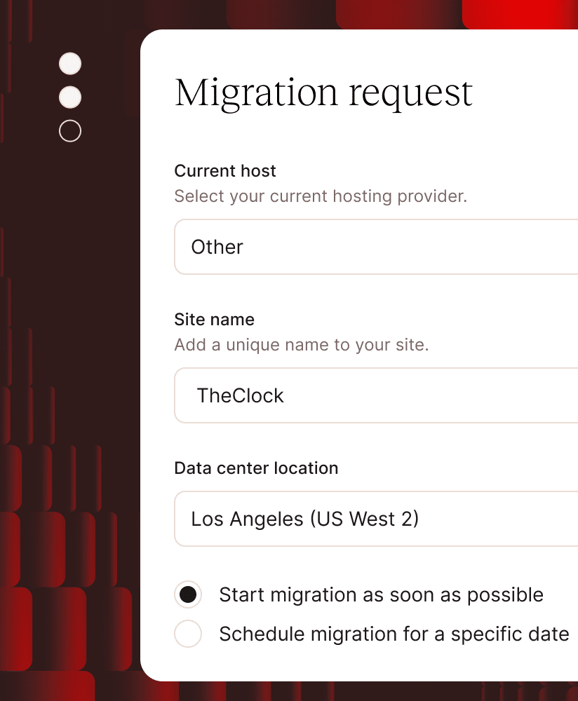 Screenshot showing the migration request form
