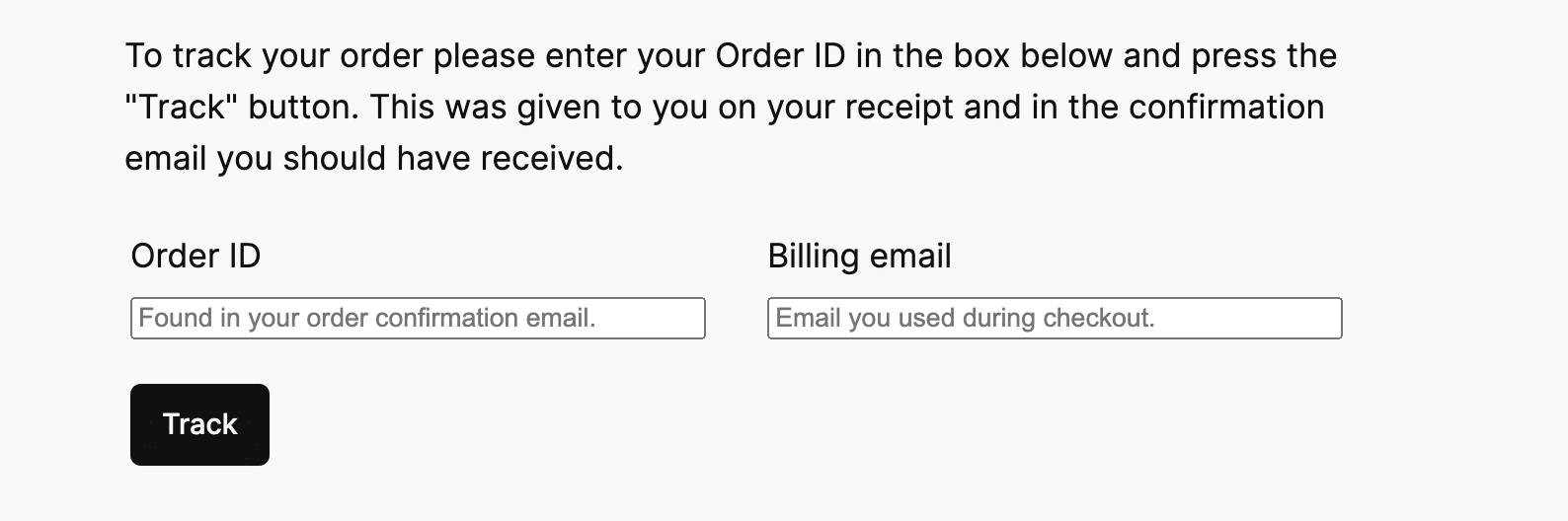 Shortcode to display a form where customers can track their orders.