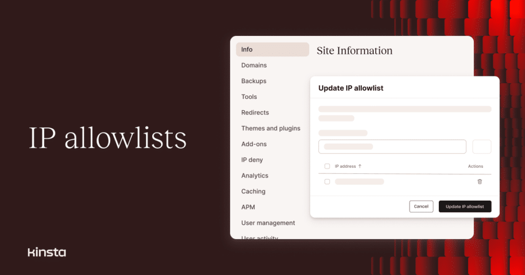 An illustration representing the editing of an IP allowlist in MyKinsta.