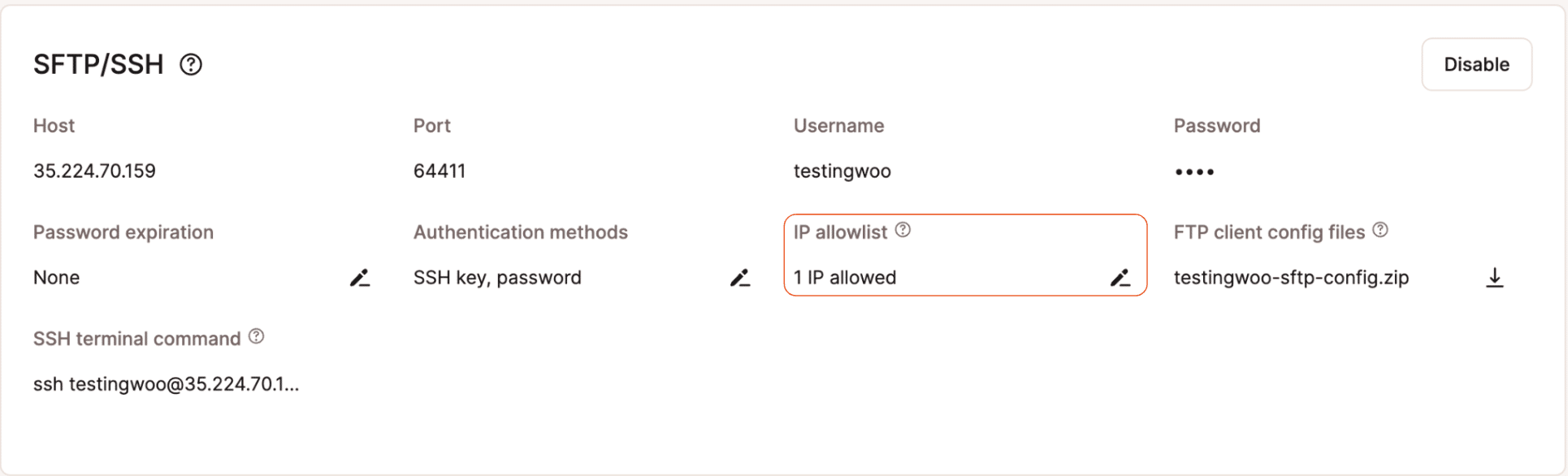 Il campo allowlist IP indica il numero di IP consentiti