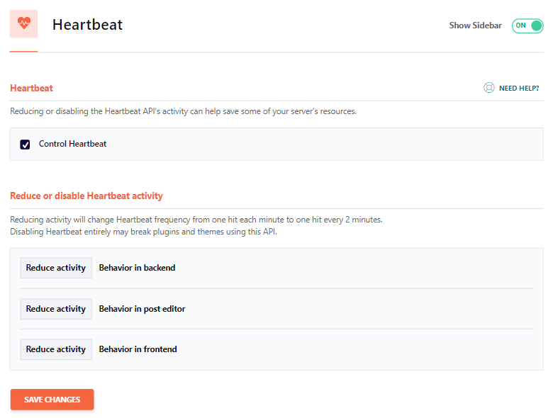Change WordPress heartbeat settings