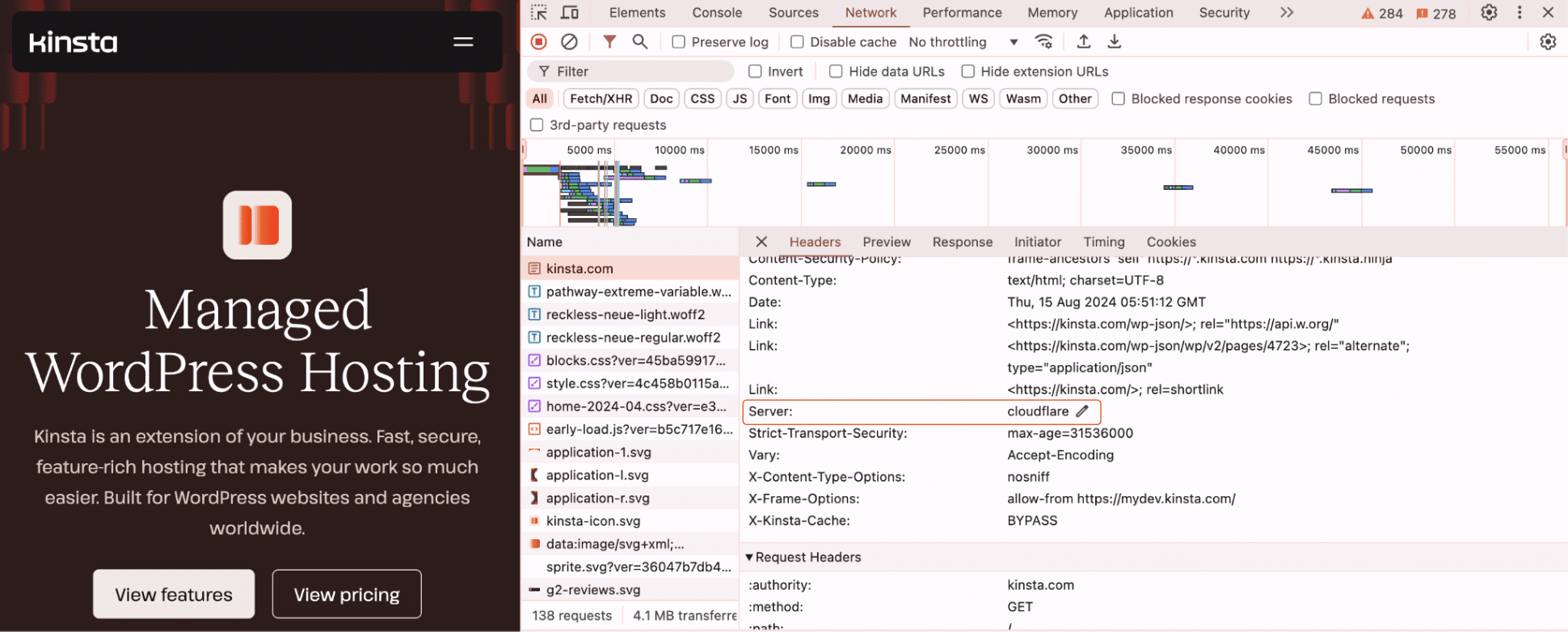 A Kinsta usa o CDN do Cloudflare.