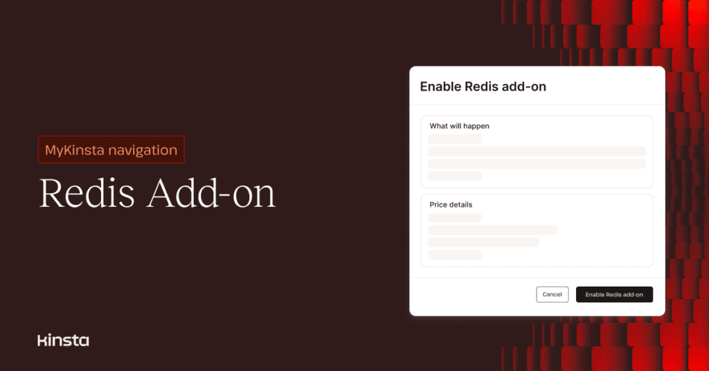 An illustration representing the dialog for the Redis cache add-on in the MyKinsta dashboard.
