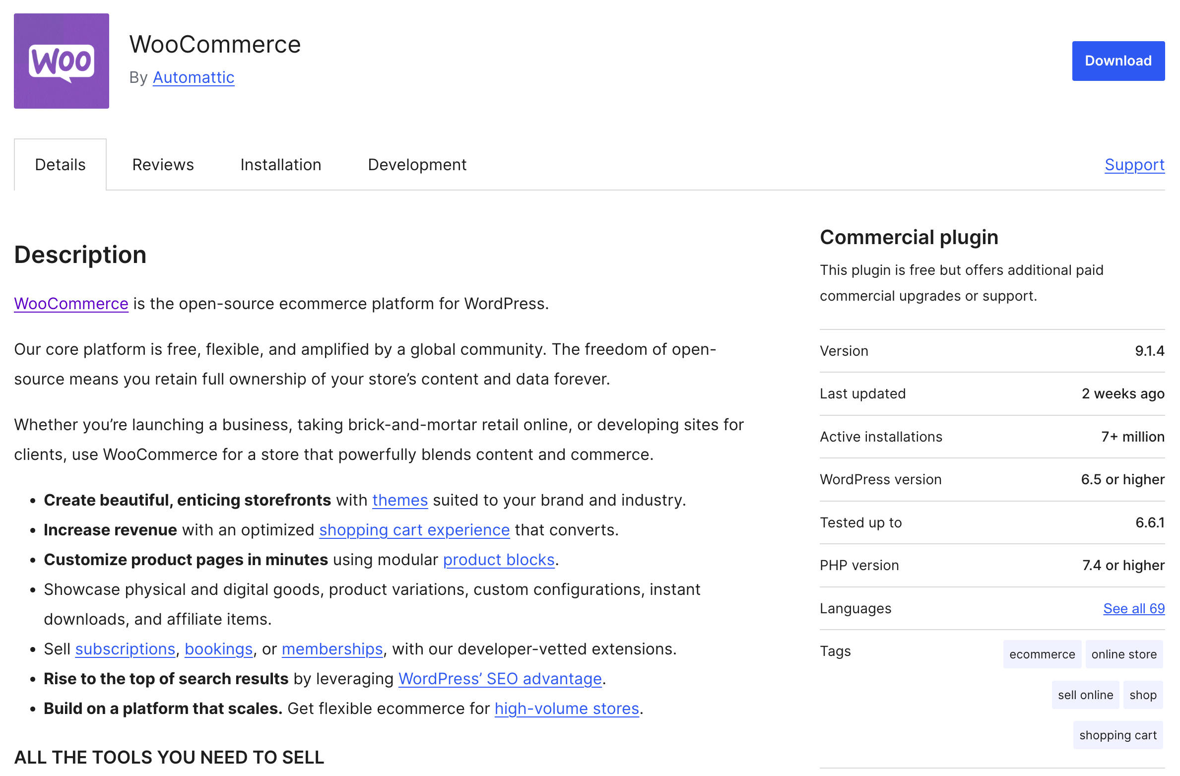 WooCommerce-Plugin-Seite auf WordPress.org