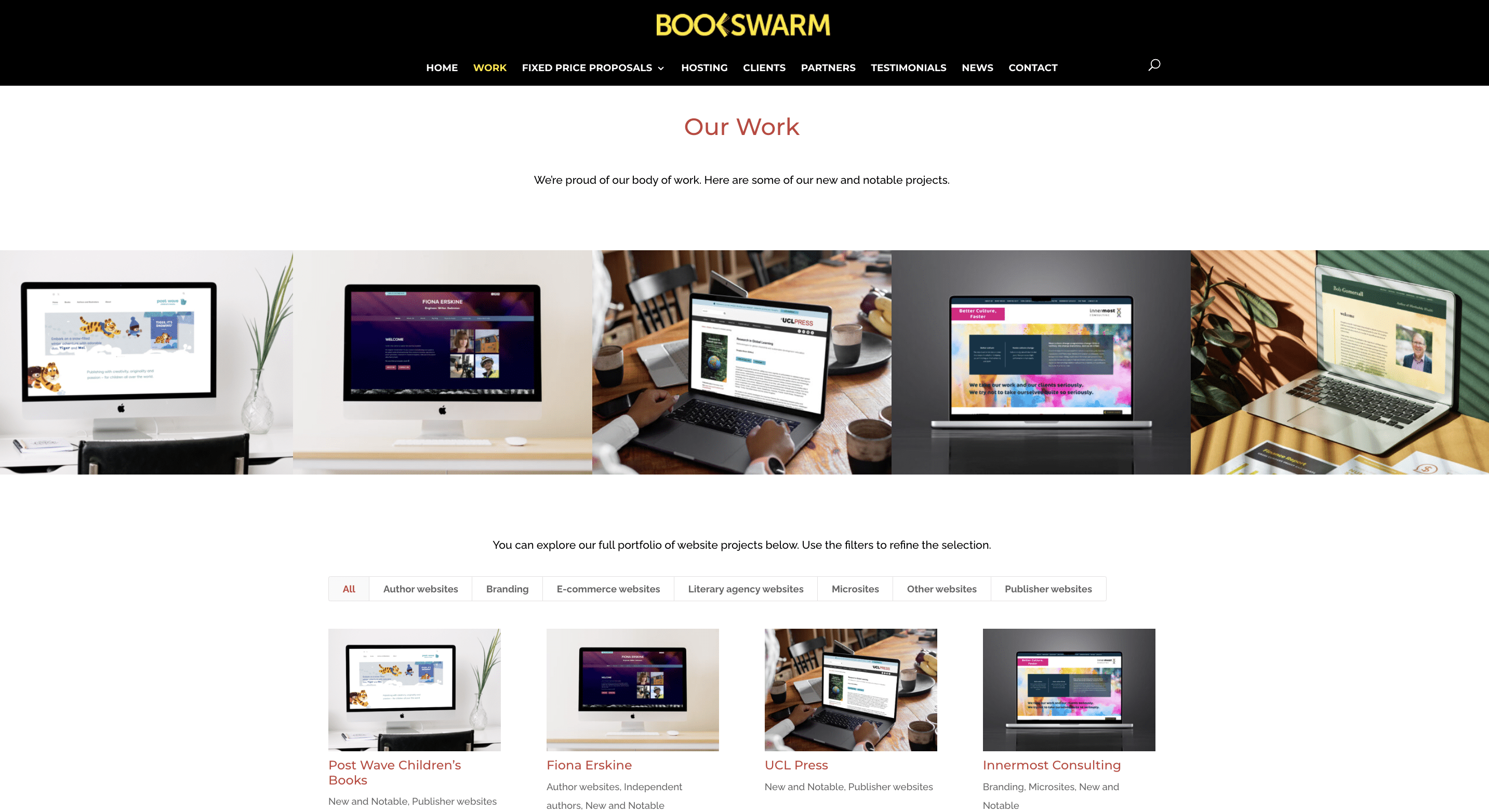 Una captura de pantalla del sitio web de Bookswarm