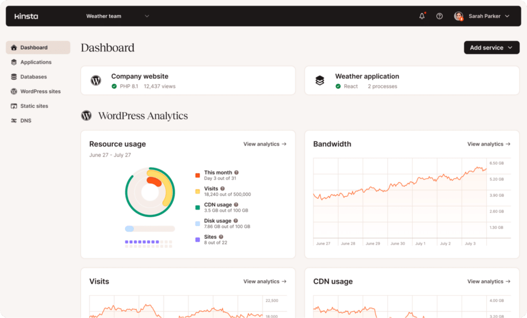 Tableau de bord MyKinsta