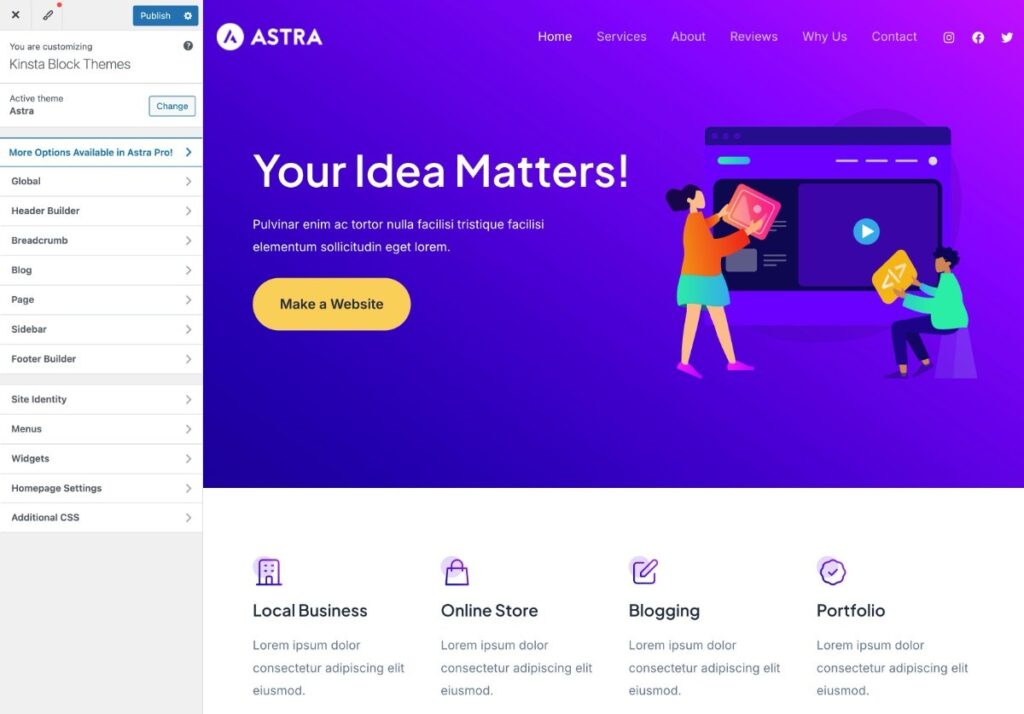 Un exemple de thème WordPress classique utilisant le thème Astra