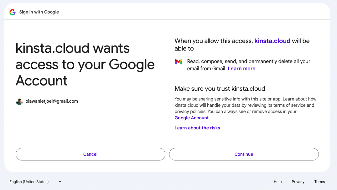 Give Kinsta cloud access