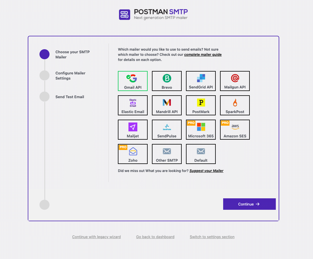 Choose your SMTP mailer — Gmail API