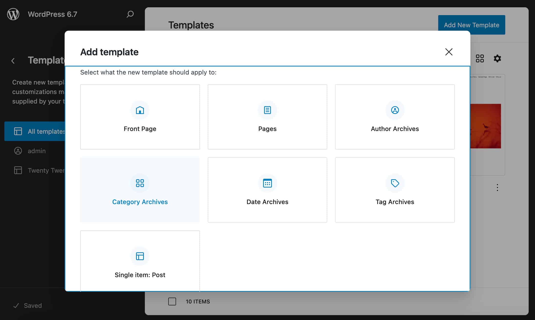 Vorlage hinzufügen in WordPress 6.7