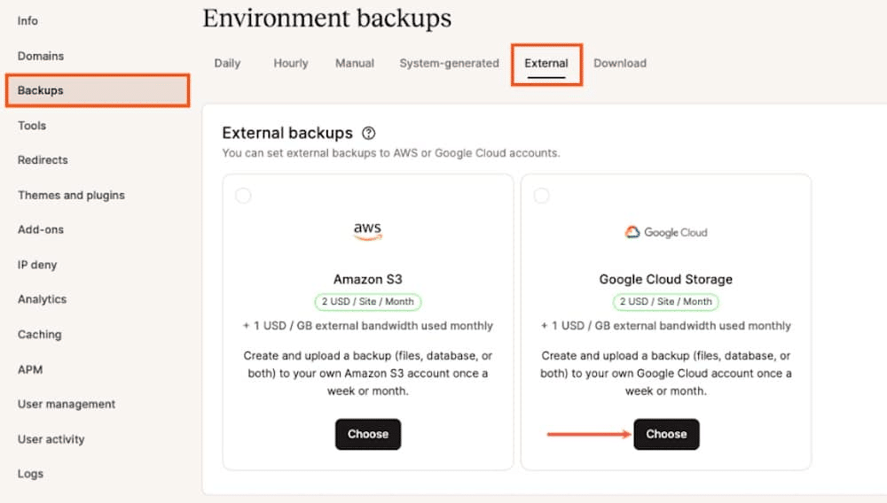 External backup in MyKinsta