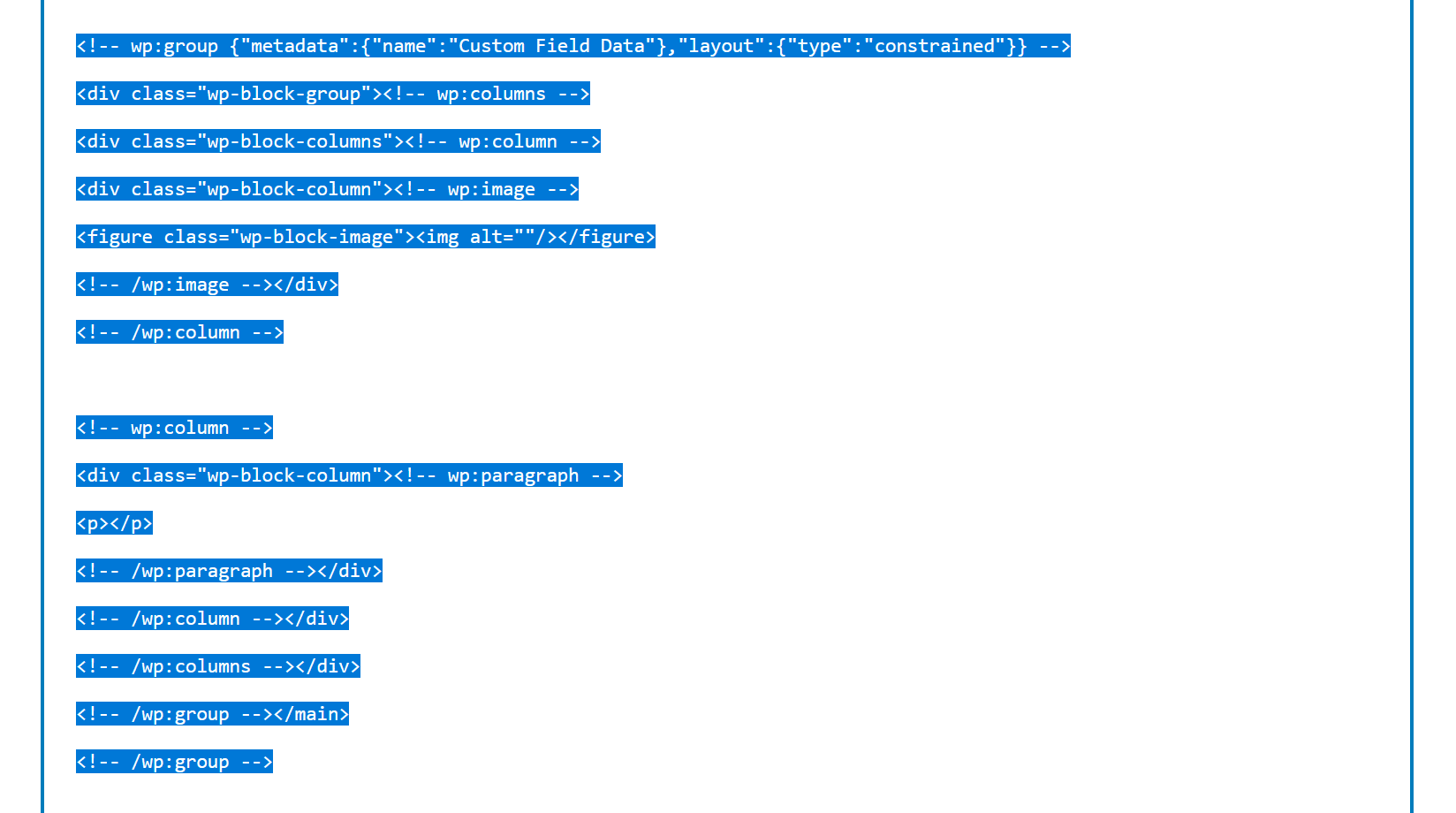 Group blok bekijken in de Code Editor