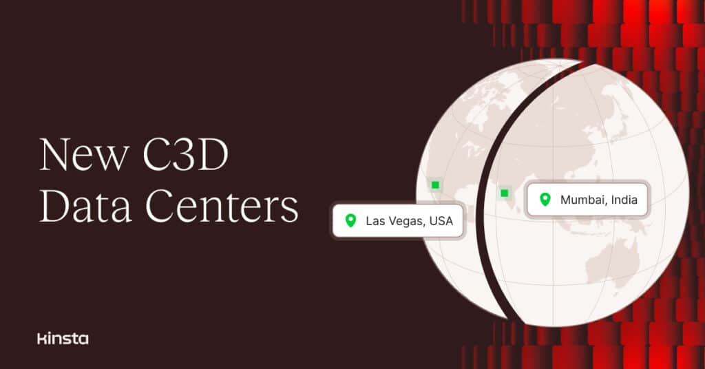 An illustration showing the location of the C3D-powered Mumbai and Las Vegas data centers on a map of the world.