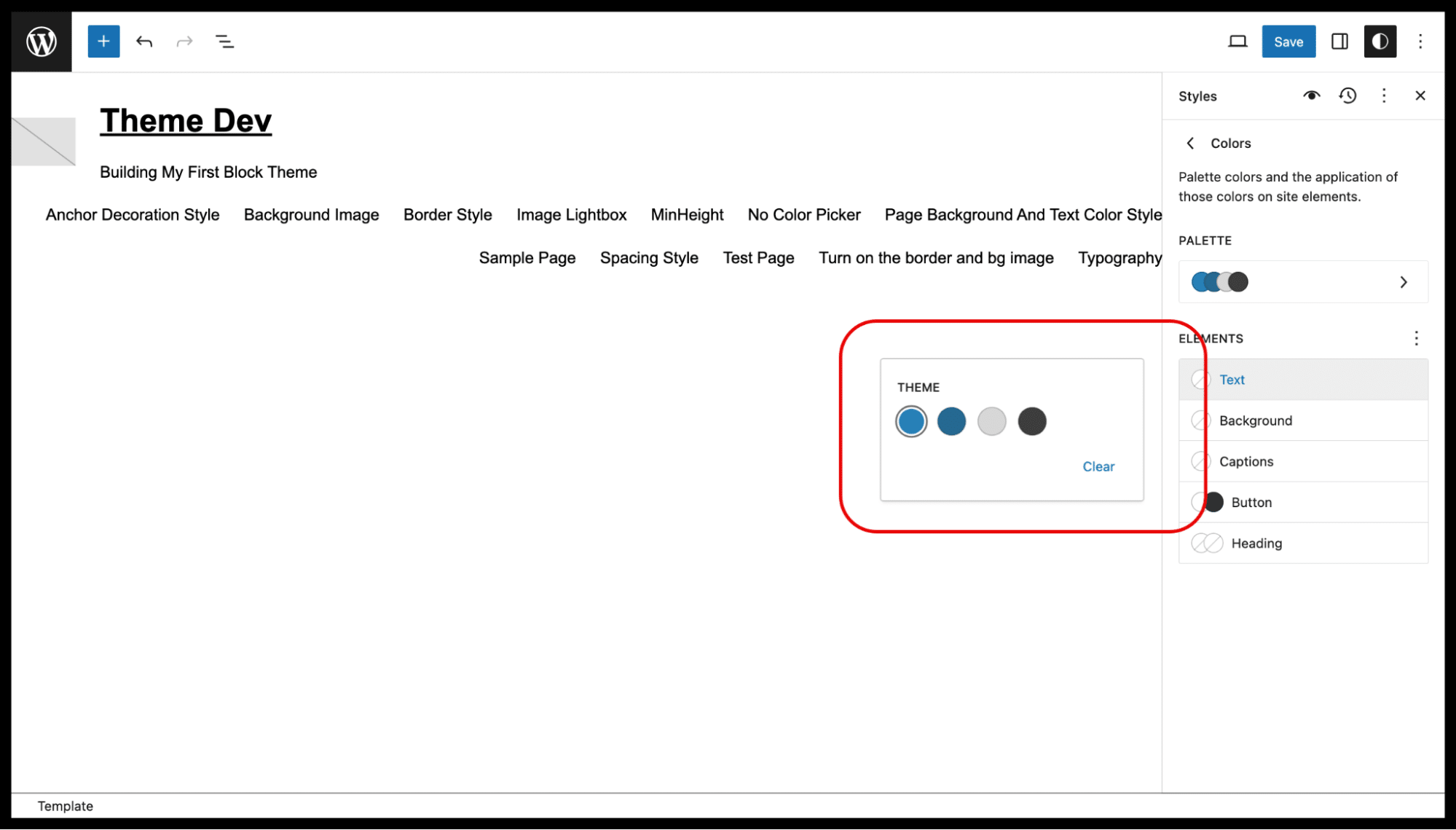 Demonstrated custom theme colors