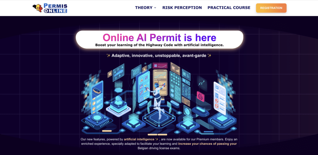 Op AI gebaseerde features van Permis Online voor het leren van de verkeersregels.