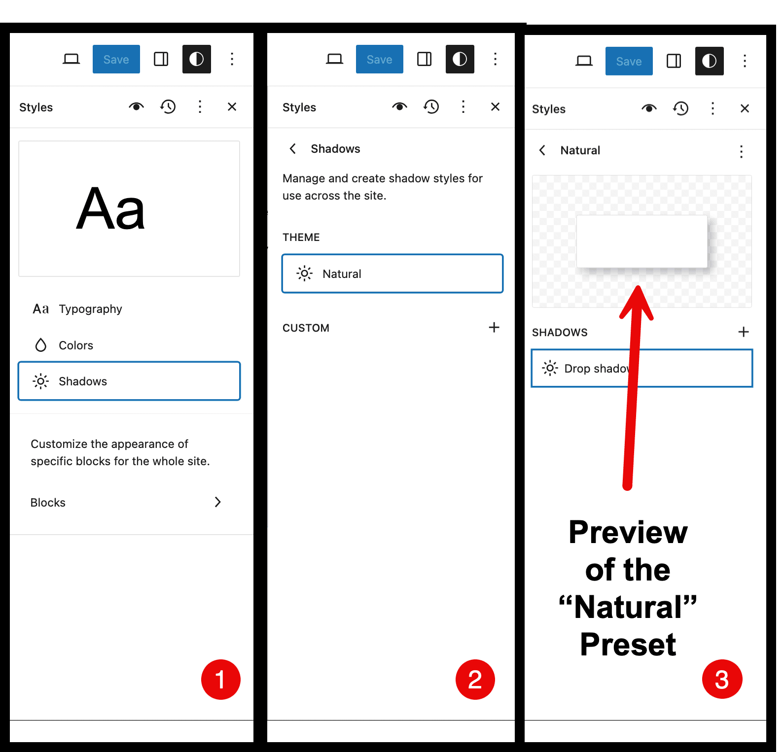 Schaduwopties instellen in de UI.