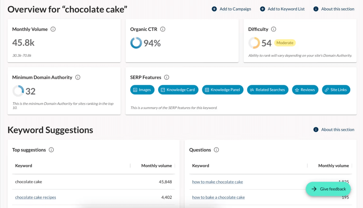 Moz Keyword Explorer