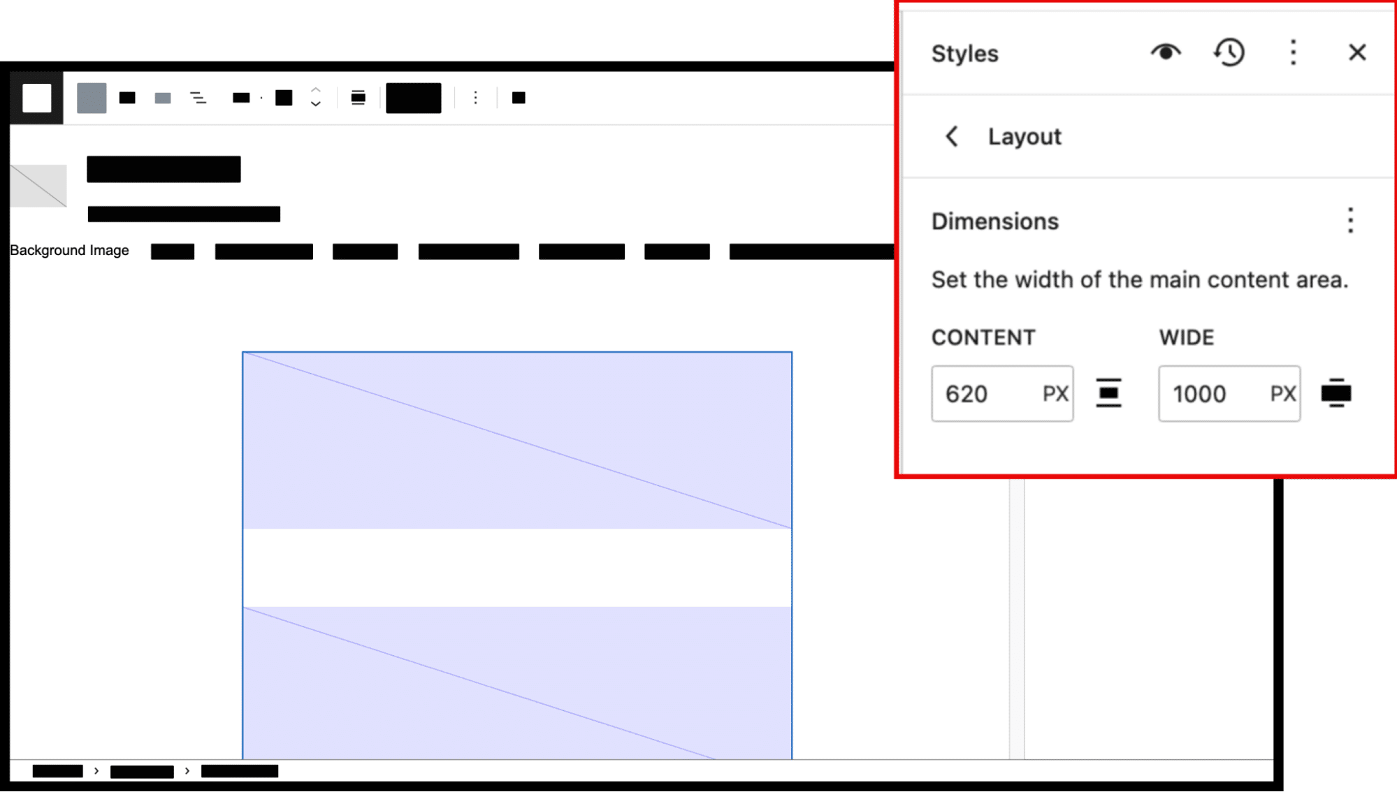 Resulting default and width block settings