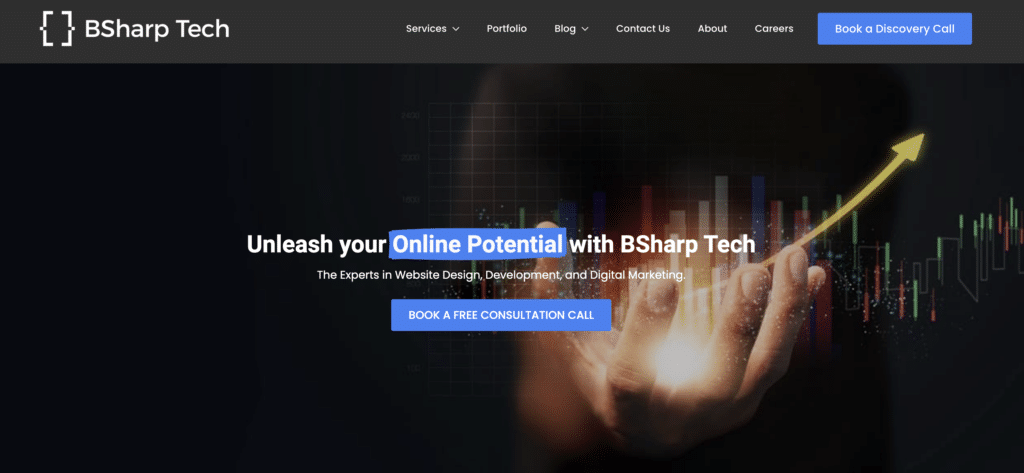 The main landing page of BSharp Tech