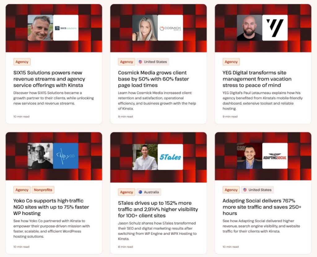 A screenshot of the Kinsta Client Success Stories page.