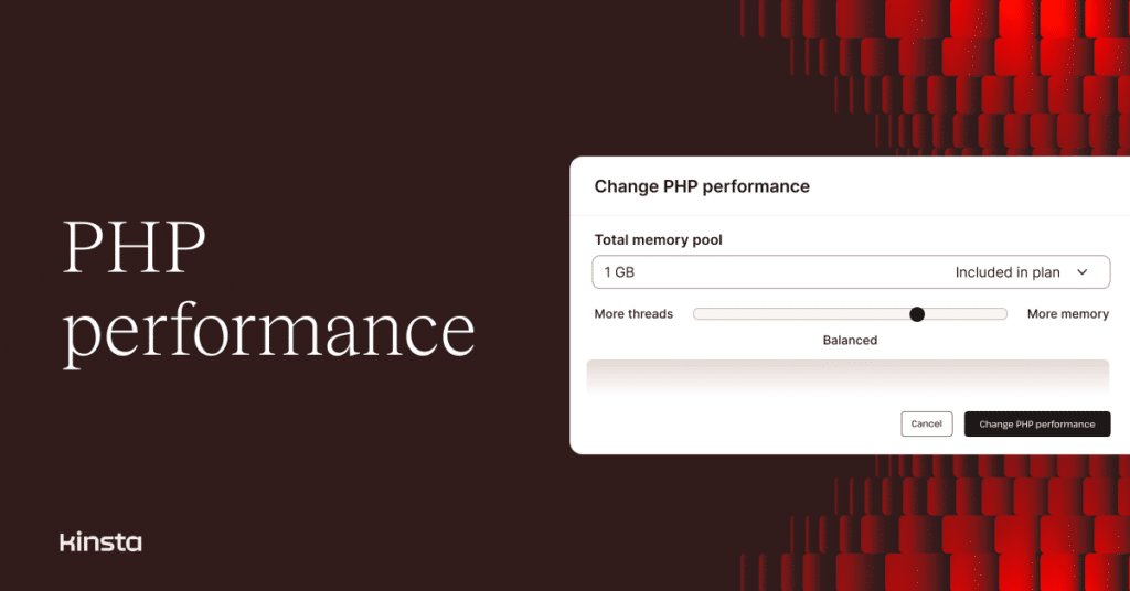 An illustration representing a MyKinsta dialog with the words: PHP performance.