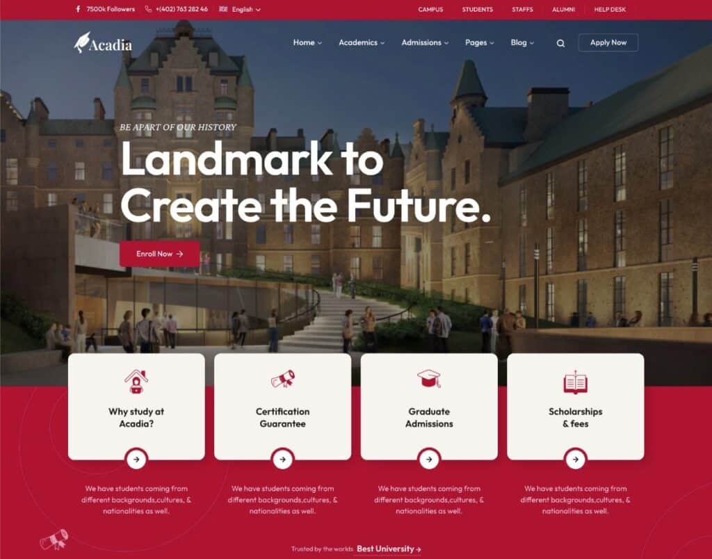 The Acadia WordPress theme for universities.