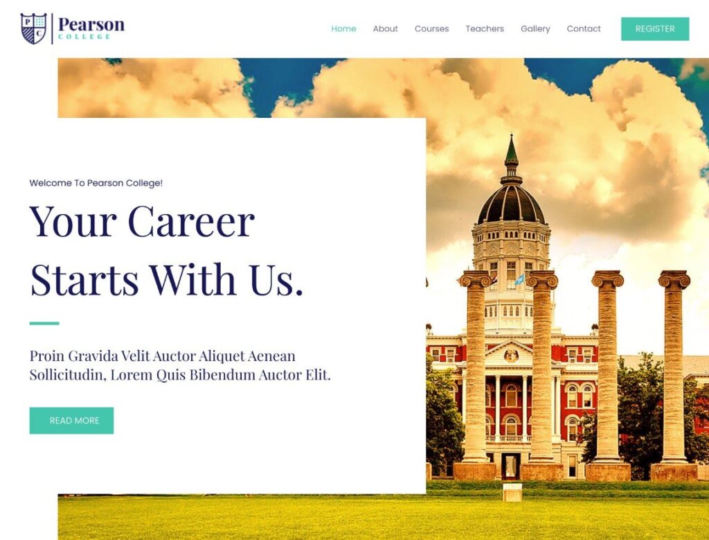 The Astra theme's Pearson College starter site.