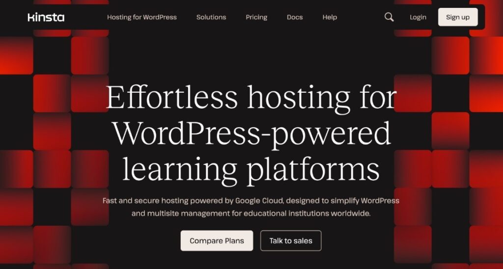 Kinsta's education hosting landing page
